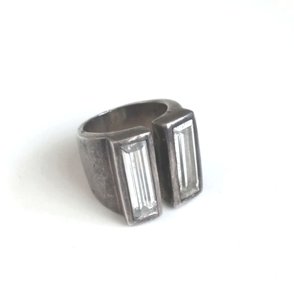 Rare & Unique Oblong Quartz Gemstones 925 Sterling Silver Ring Size 7 - Picture 2 of 16